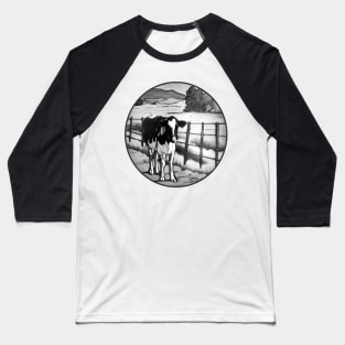 Cow on Farm/Black & white Baseball T-Shirt